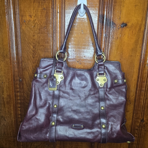 Frye Melissa 'Melissa'  Red Wine Washed Leather Satchel Purse Hobo Bag - Picture 1 of 10